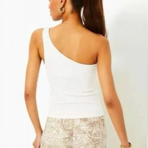 🏷 *NWT* 🤍 Lilly Pulitzer “Gael” One-Shoulder Knit Top - Resort White (Size L) - Picture 9 of 9